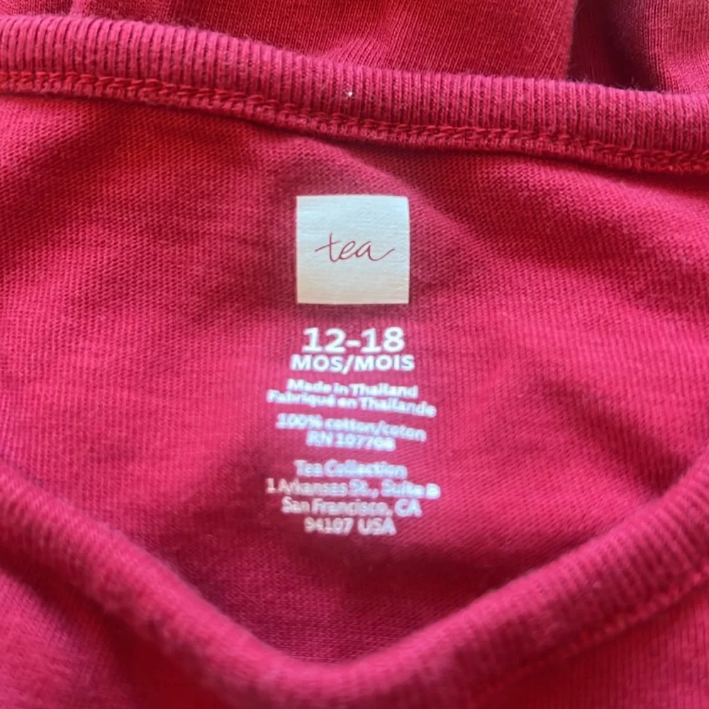 Tea Collection girl dress berry red white floral bird long sleeve 12 to 18 mo - Picture 5 of 7